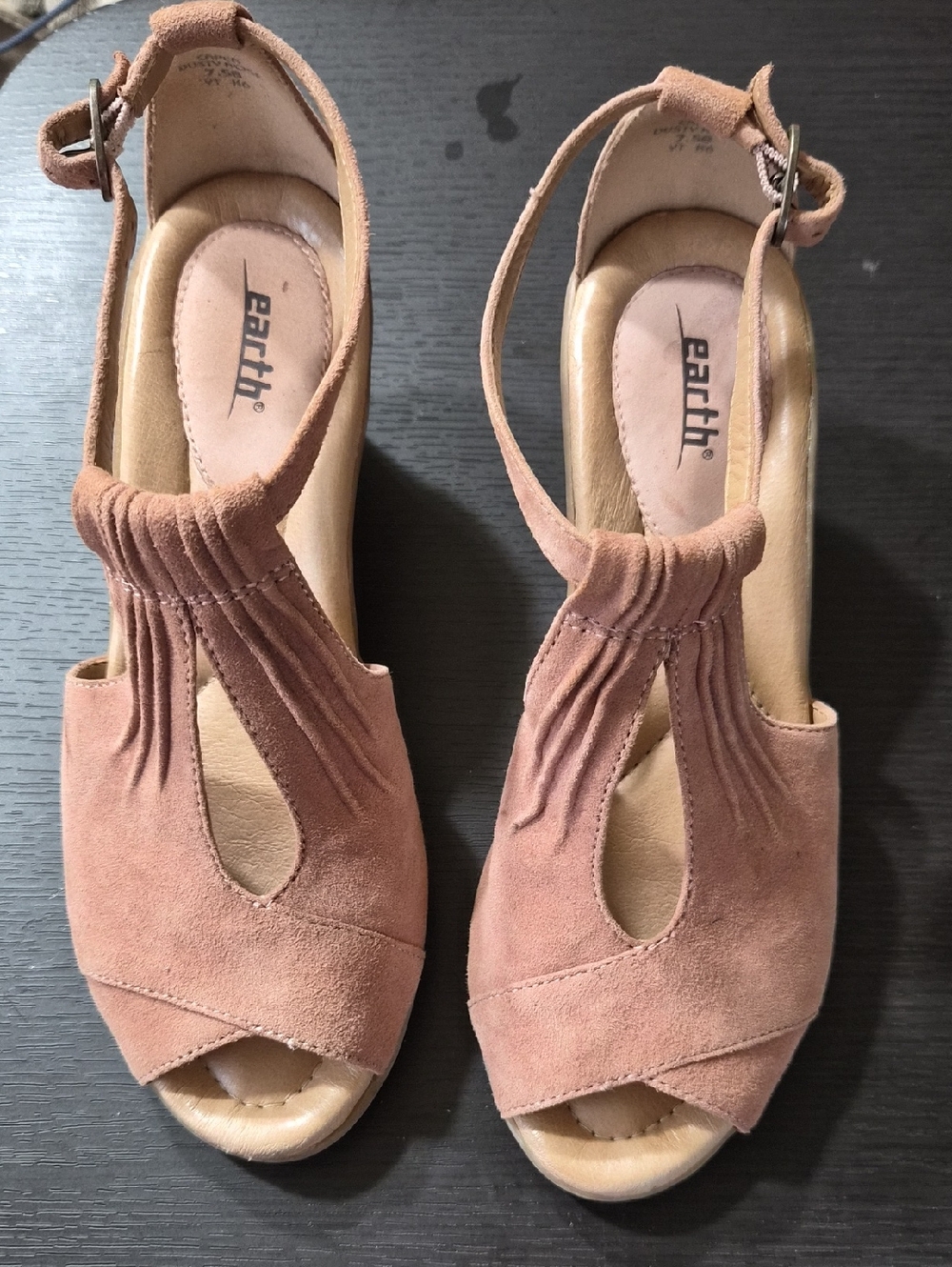 Earth Dusty Rose Suede Peep-Toe Wedge Sandals